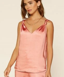 Wanderlust By Abby NEW Rust Satin Knotted Cami Top