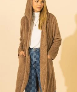 Wanderlust By Abby Jackets & Outerwear Open Front Pocket Hooded Teddy Coat