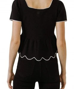 Wanderlust By Abby Square Neck Scallop Edge Sweater