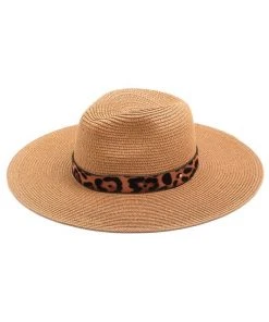 Wanderlust By Abby NEW Leopard Trim Straw Hat