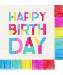 Wanderlust By Abby Fringe Beverage Napkins - Happy Birthday Block NEW