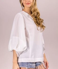 Wanderlust By Abby NEW V-Neck Top With Flounce Sleeves