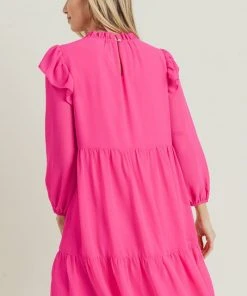 Wanderlust By Abby Long Sleeve Flowy Hot Pink Dress