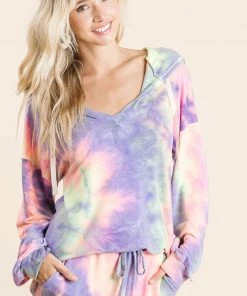 Wanderlust By Abby Blue Tie Dye French Terry Top NEW
