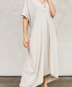 Wanderlust By Abby V Neck High Low Midi Dress