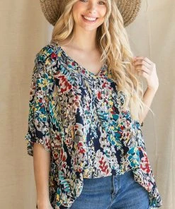 Wanderlust By Abby Oversized Floral V-Neck Top