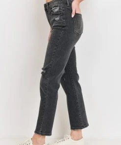 JBD Denim JBD Washed Black High Rise Destroyed Straight Jeans