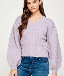 Wanderlust By Abby Cable Knit Puff Sleeve Sweater SALE