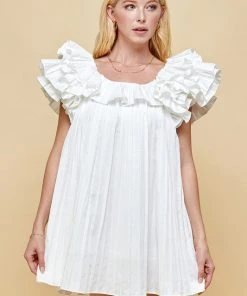 Wanderlust By Abby SALE Pleated Dress With Ruffle Details