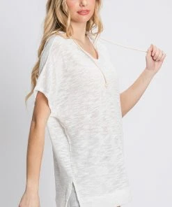 Wanderlust By Abby Plus Size Hooded Short Sleeve Top NEW