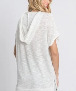 Wanderlust By Abby Hooded Short Sleeve Top NEW