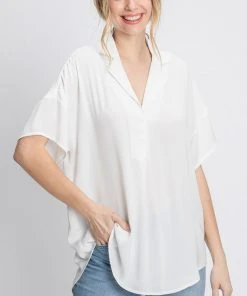 Wanderlust By Abby Collared White Button Down Flowy Top