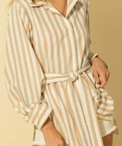 Wanderlust By Abby Stripe Button Up Shirt With Waist Tie