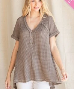 Wanderlust By Abby Mocha Plus Size Solid Knit Hi-Low Top