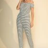 Wanderlust By Abby Striped Off Shoulder Jumpsuit NEW