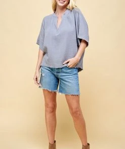 Wanderlust By Abby Light Blue Short Sleeve Top