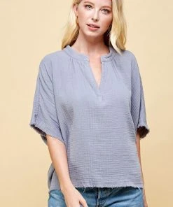 Wanderlust By Abby Light Blue Short Sleeve Top