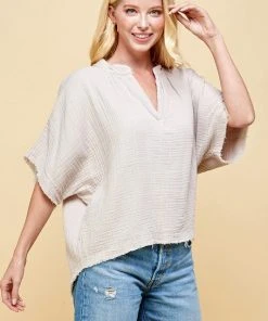 Wanderlust By Abby NEW Light Tan Short Sleeve Top