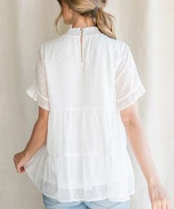 Wanderlust By Abby Swiss Dot Smocked Neck Tiered Top NEW