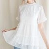 Wanderlust By Abby Swiss Dot Smocked Neck Tiered Top NEW