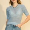Wanderlust By Abby Open Knit Short Sleeve Crop Sweater NEW