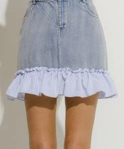 Wanderlust By Abby Denim Skirt With Ruffle Detail