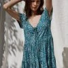 Wanderlust By Abby Teal Jersey Short Sleeve Loose Fit Dress NEW
