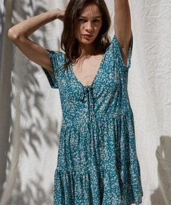 Wanderlust By Abby Teal Jersey Short Sleeve Loose Fit Dress NEW