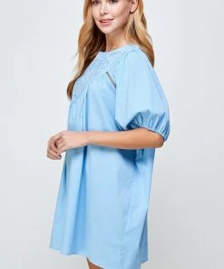 Wanderlust By Abby Chambray Eyelet Detail Short Sleeve Dress NEW