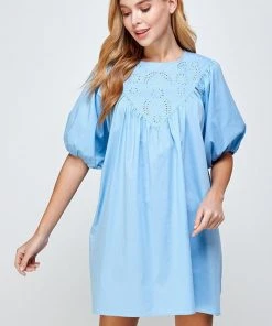 Wanderlust By Abby Chambray Eyelet Detail Short Sleeve Dress NEW