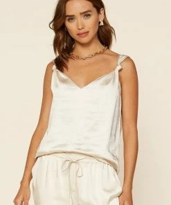 Wanderlust By Abby Sleeveless Satin Knotted Strap Cami Top CLOTHING