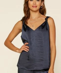 Wanderlust By Abby Navy Satin Knotted Strap Cami CLOTHING