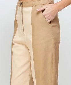 Wanderlust By Abby NEW Sand And Taupe Color Block Top Stitch Detail Pants
