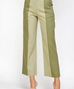 Wanderlust By Abby NEW Sage And Olive Color Block Top Stitch Detail Pants