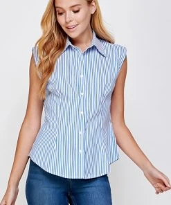 Wanderlust By Abby Stripe Shoulder Pad Shirts