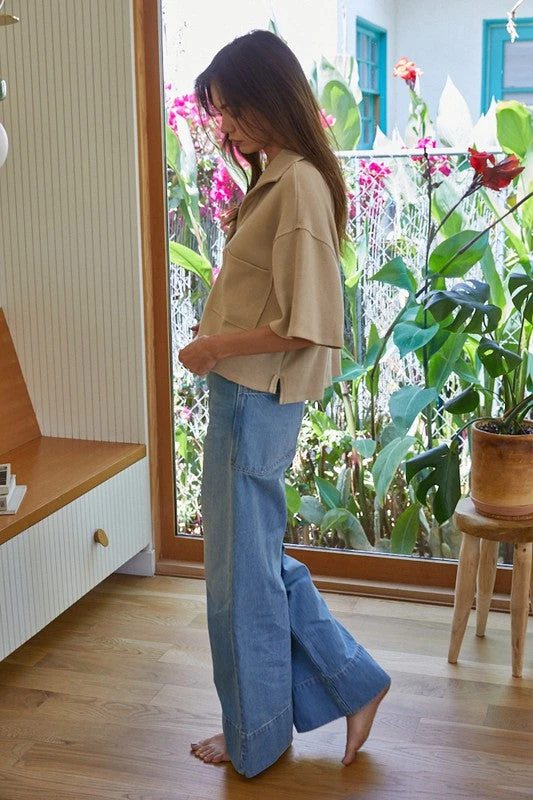 Wanderlust By Abby Knit Hacci Short Sleeve Over-sized Collared Crop Top 5 Wanderlust By Abby Knit Hacci Short Sleeve Over-sized Collared Crop Top