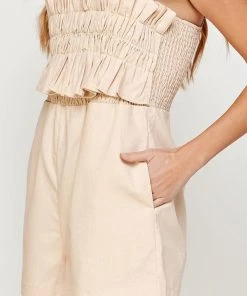 Wanderlust By Abby Oatmeal Front Ruffle Sleeveless Romper NEW