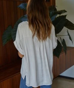 Wanderlust By Abby Satin Cuff Sleeve V-Neck