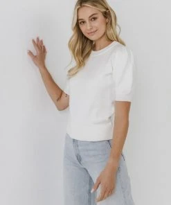 Wanderlust By Abby Short Puff Sleeve Knit Top
