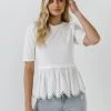 Wanderlust By Abby NEW Mixed Media Eyelet Scallop Top