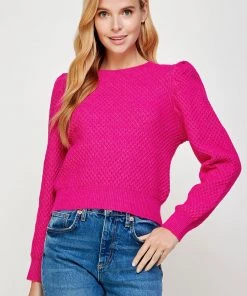 Wanderlust By Abby NEW Pleated Shoulder Textured Knit Sweater
