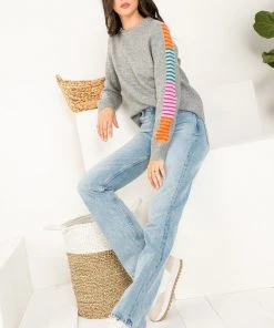 Wanderlust By Abby Striped Sleeve Sweater