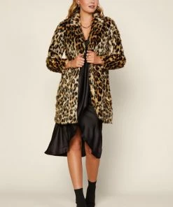 Wanderlust By Abby Faux Leopard Midi Coat NEW