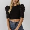 Wanderlust By Abby NEW Mixed Media Puff Sleeve Top