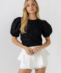 Wanderlust By Abby Puff Short Sleeve Textured Top NEW