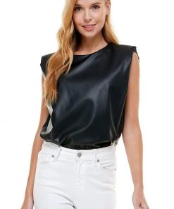 Wanderlust By Abby Padded Shoulder Faux Leather Tank