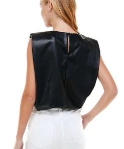 Wanderlust By Abby Padded Shoulder Faux Leather Tank