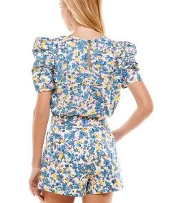 Wanderlust By Abby Floral Bubble Sleeve Top NEW