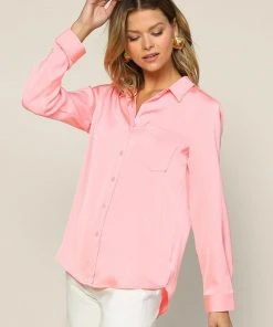 Wanderlust By Abby Long Sleeve Satin Shirt NEW