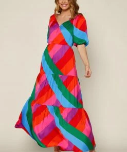 Wanderlust By Abby NEW Rainbow Tiered Maxi Dress